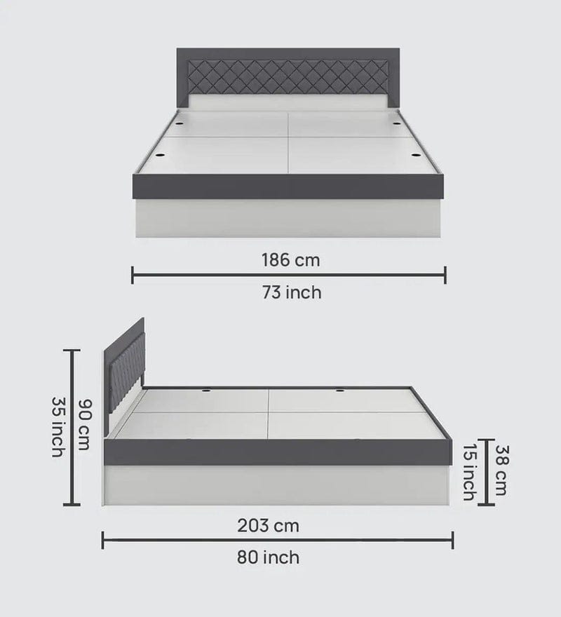 Honaya King Size Bed in Frosty White Finish with Box Storage