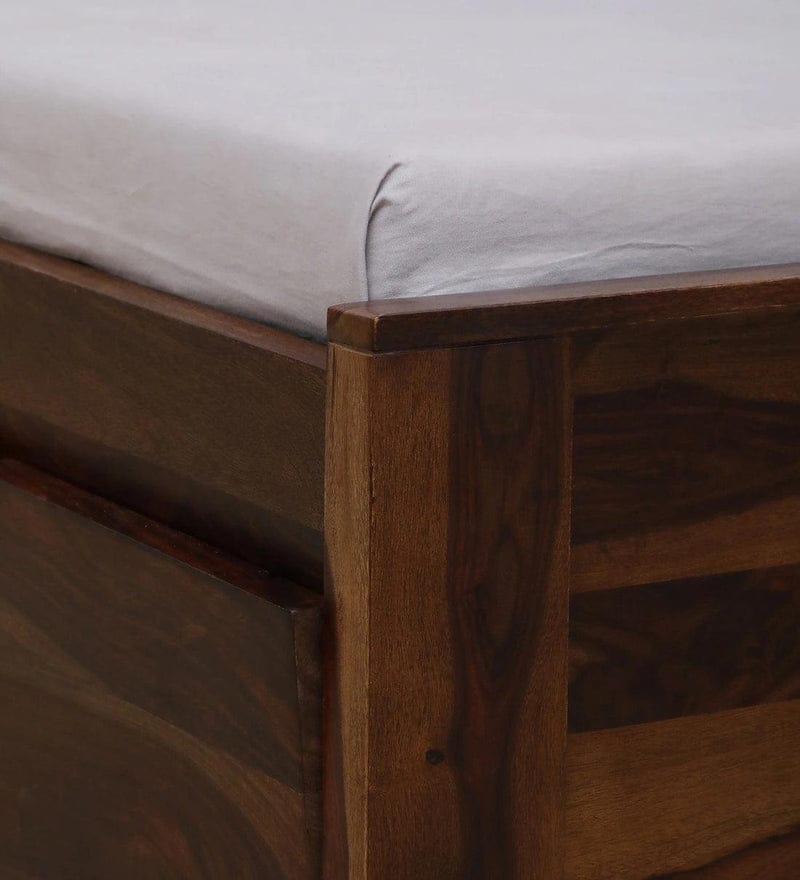 Sheesham Wood King Size Bed In Scratch Resistant Rustic Teak Finish With Box Storage