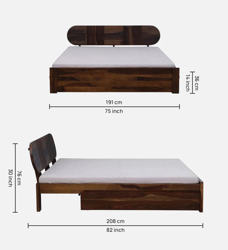 Sheesham Wood King Size Bed In Scratch Resistant Rustic Teak Finish With Box Storage