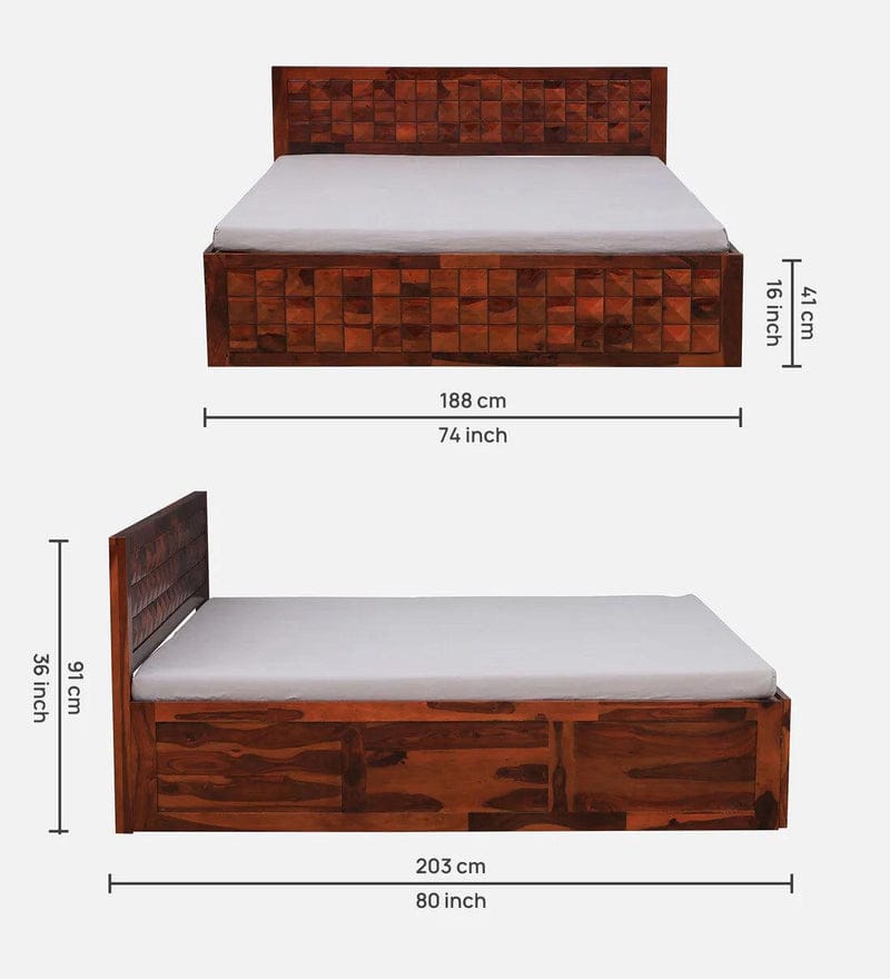 Sheesham Wood King Size Bed in Dark Brown Colour with Box Storage