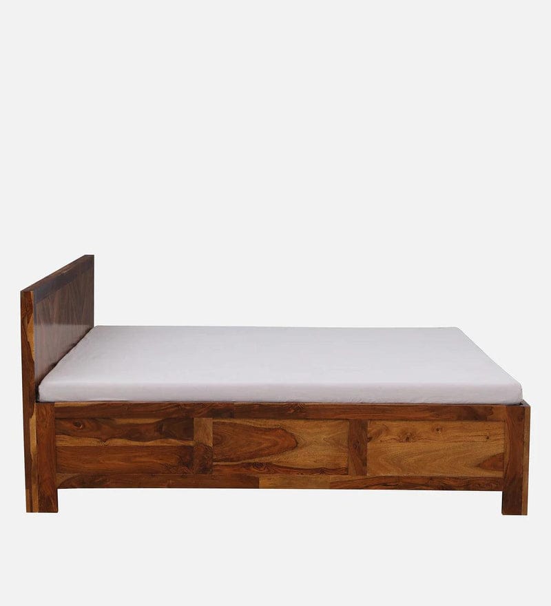Sheesham Wood King Size Bed With Box Storage in Light Honey Finish