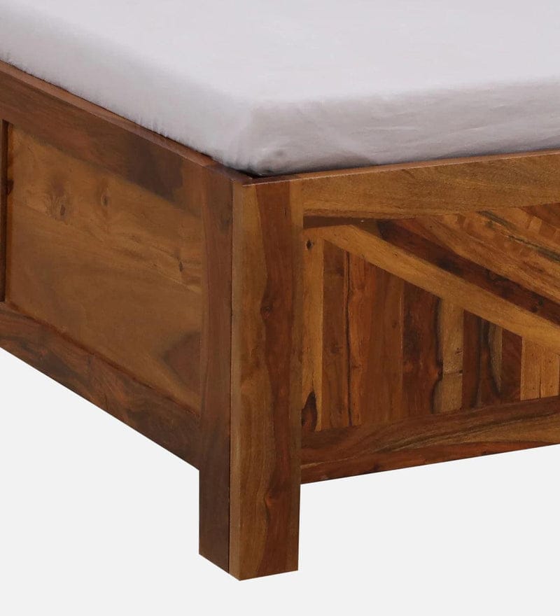Sheesham Wood King Size Bed With Box Storage in Light Honey Finish