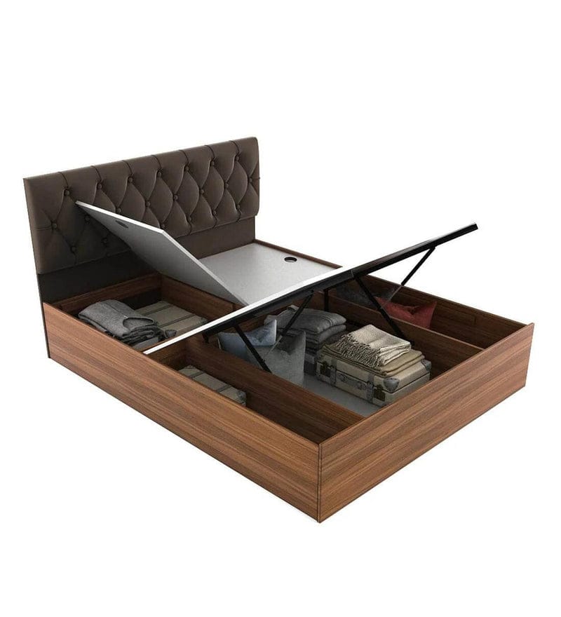 King Size Bed in Exotic Teak Finish with Hydraulic Storage