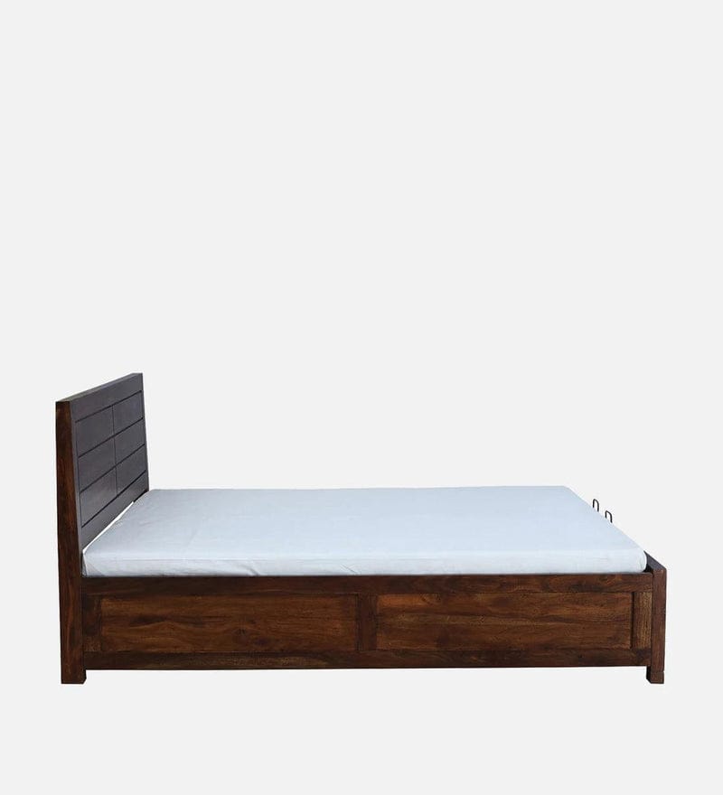 Sheesham Wood King Size Bed In Provincial Teak Finish With Hydraulic Storage