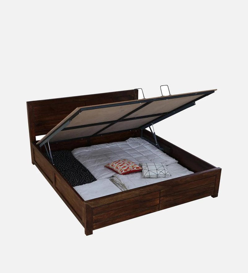 Sheesham Wood King Size Bed In Provincial Teak Finish With Hydraulic Storage