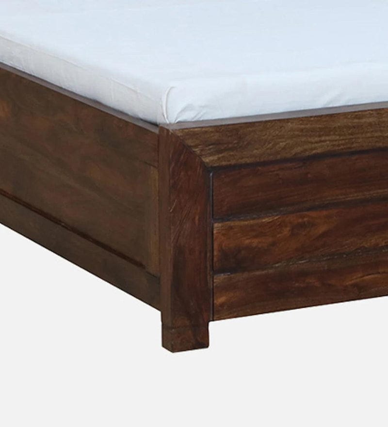 Sheesham Wood King Size Bed In Provincial Teak Finish With Hydraulic Storage