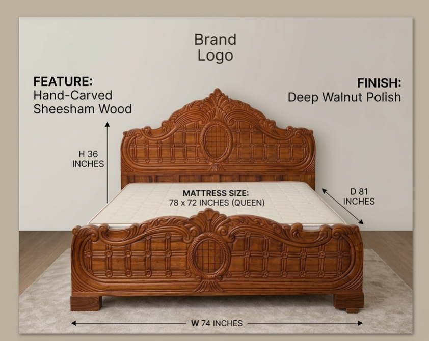 Premium Solid Sheesham Wood Queen/King Size Bed with Box Storage/Hydraulic Storage