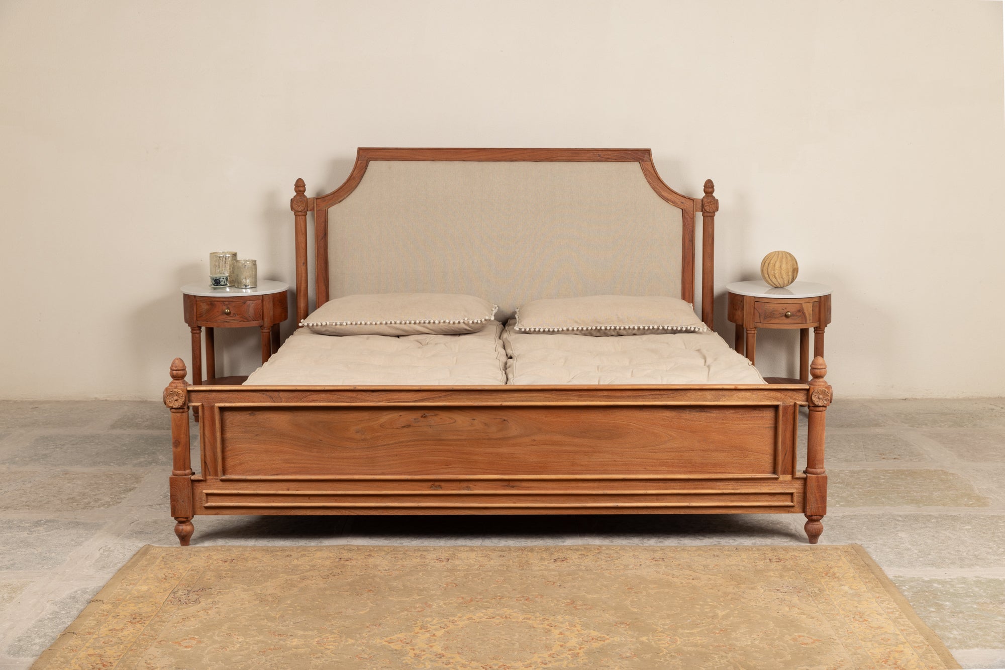 Premium Solid Sheesham Wood Bed with Upholstered Headboard – Modern Classic Design