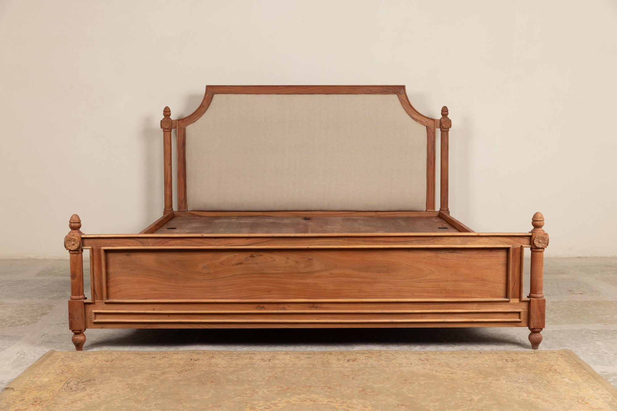 Premium Solid Sheesham Wood Bed with Upholstered Headboard – Modern Classic Design