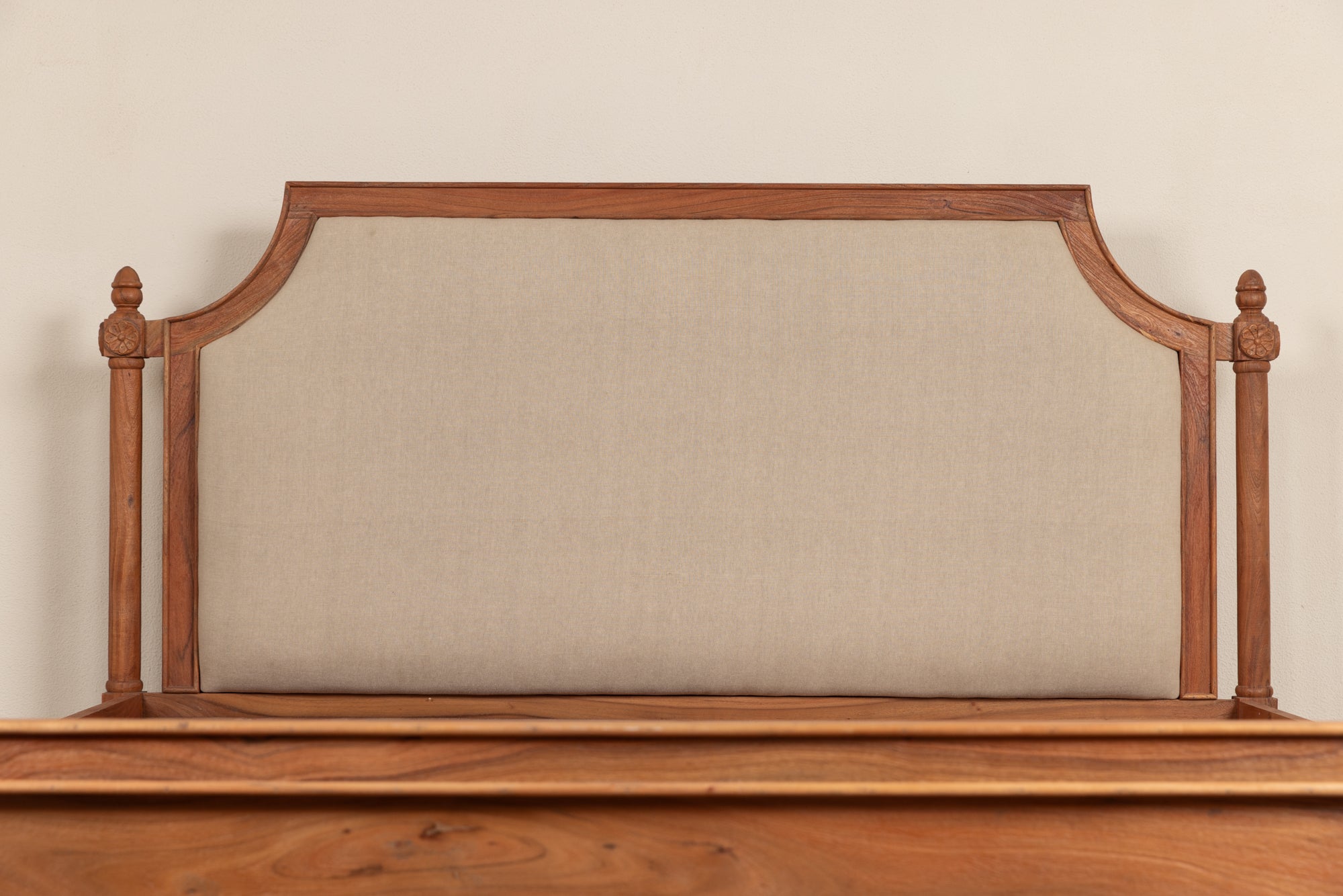 Premium Solid Sheesham Wood Bed with Upholstered Headboard – Modern Classic Design