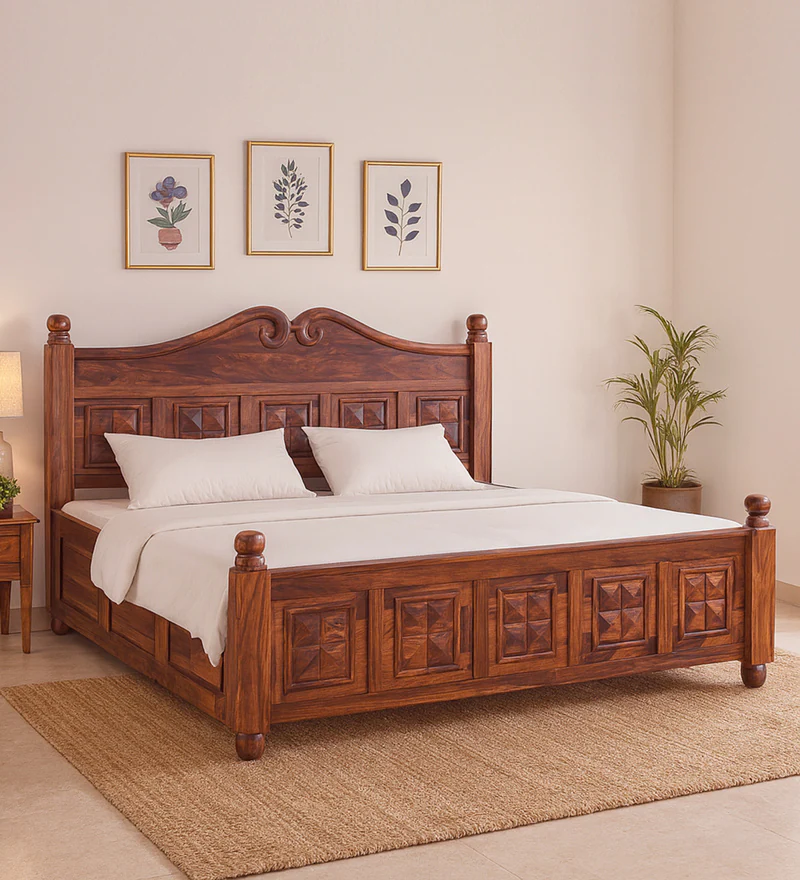 Marlow Sheesham Wood King Size Bed in Provincial Teak Finish With Box Storage
