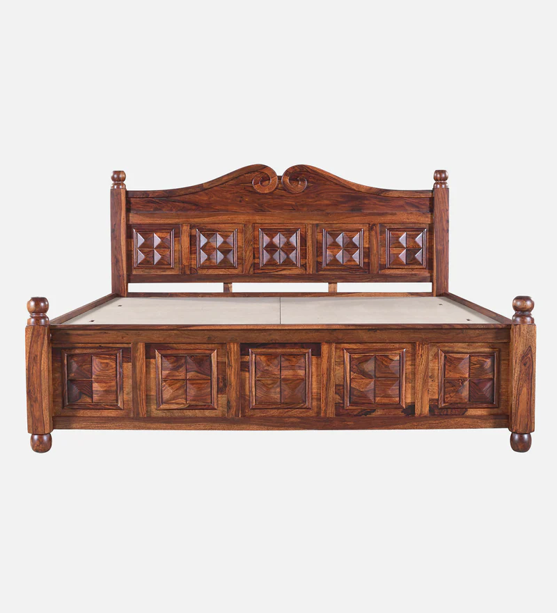 Marlow Sheesham Wood King Size Bed in Provincial Teak Finish With Box Storage