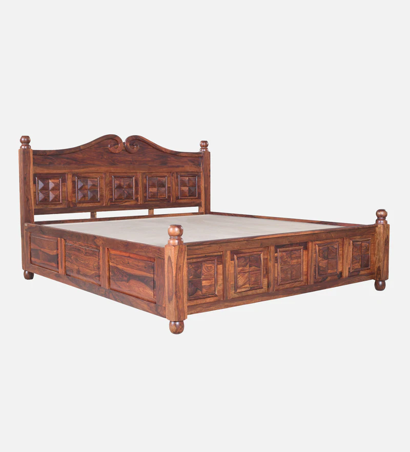 Marlow Sheesham Wood King Size Bed in Provincial Teak Finish With Box Storage