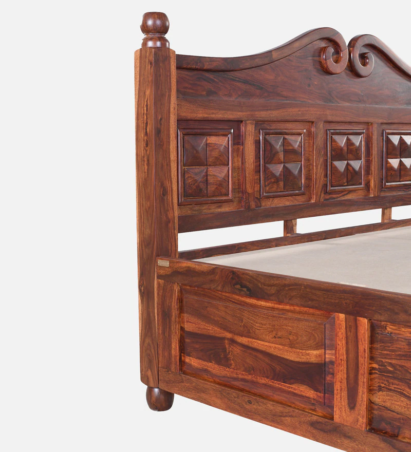 Marlow Sheesham Wood King Size Bed in Provincial Teak Finish With Box Storage