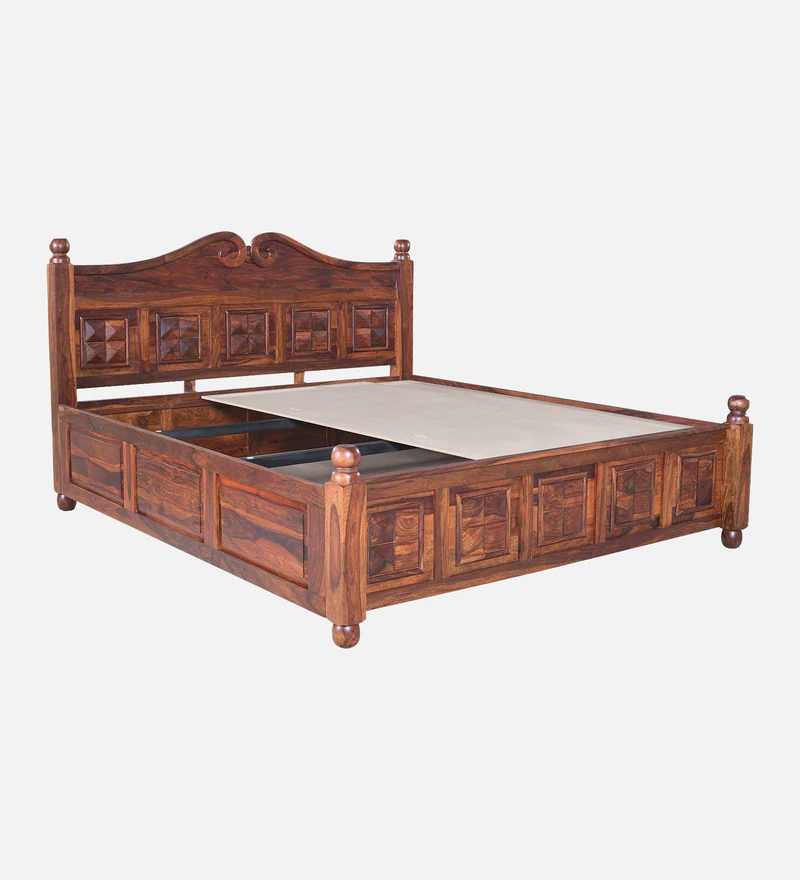 Marlow Sheesham Wood King Size Bed in Provincial Teak Finish With Box Storage