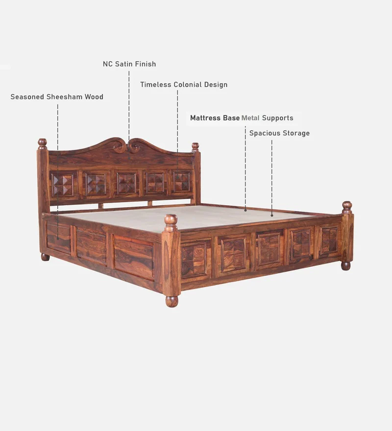 Marlow Sheesham Wood King Size Bed in Provincial Teak Finish With Box Storage
