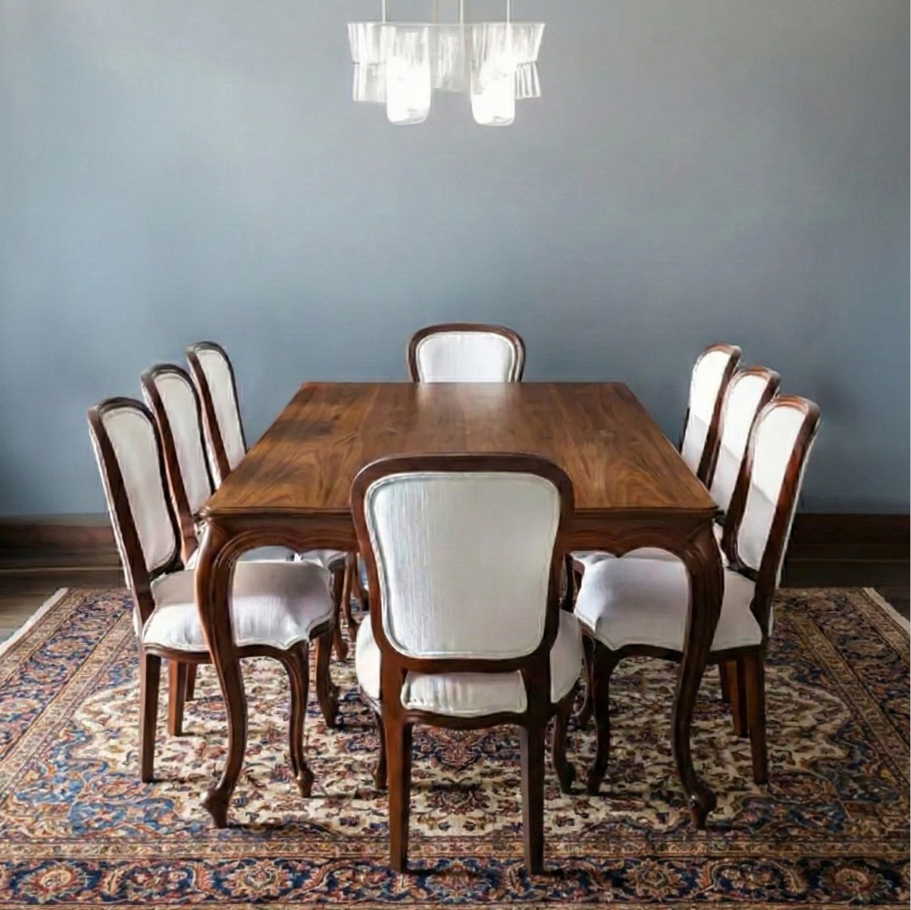 Luxury French Solid Teak Wood Dining Table Set -6 Seater