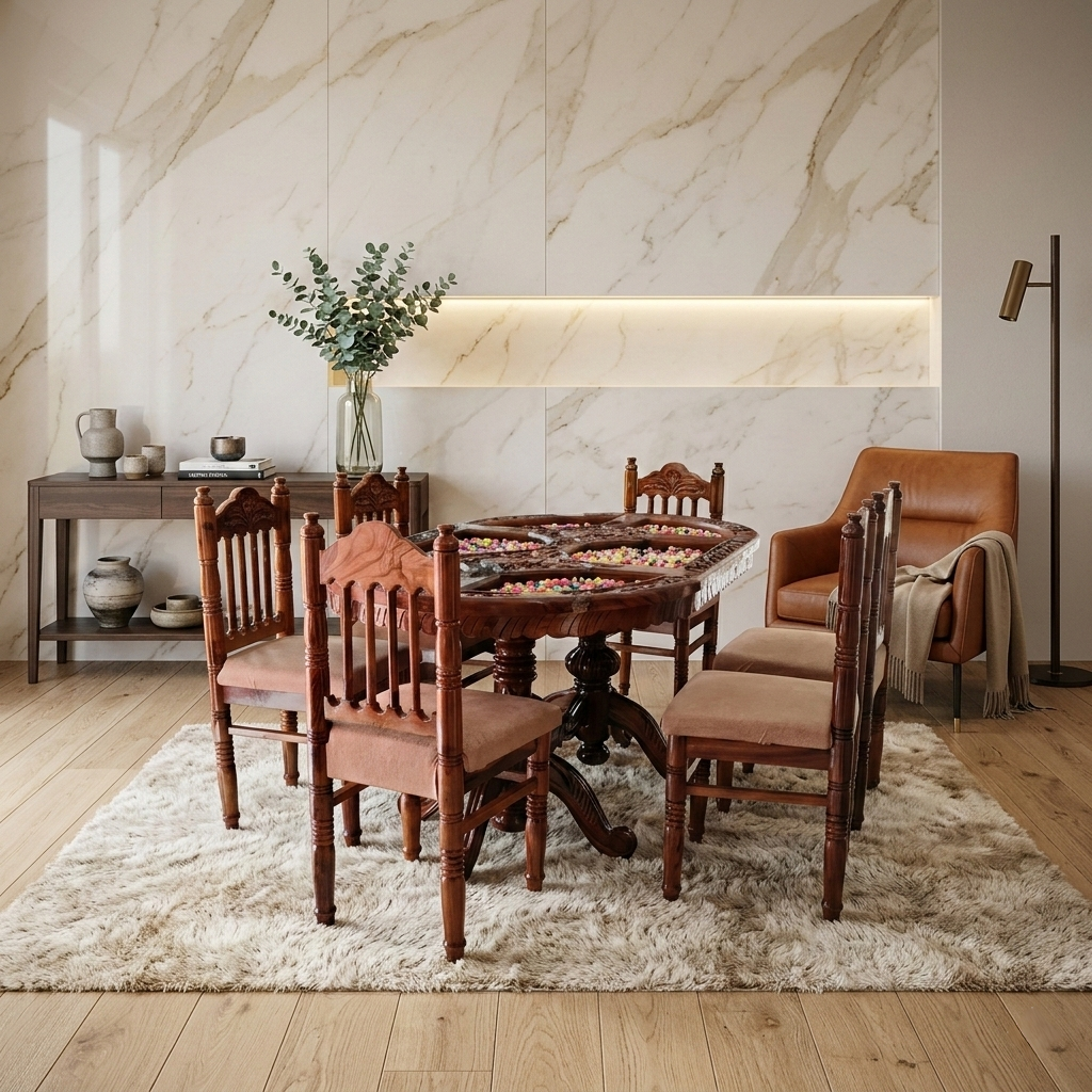 Premium Handcrafted Sheesham Dining Set 6 seat