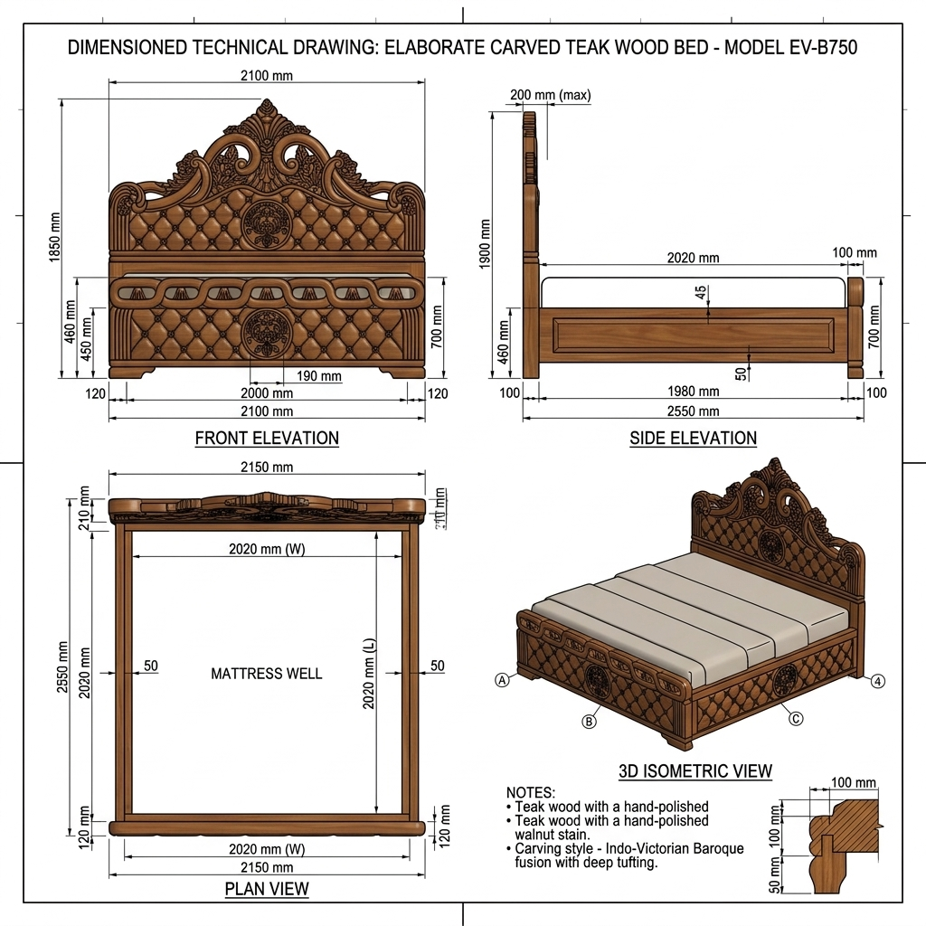 Royal Heritage Teak Wood King Size Bed