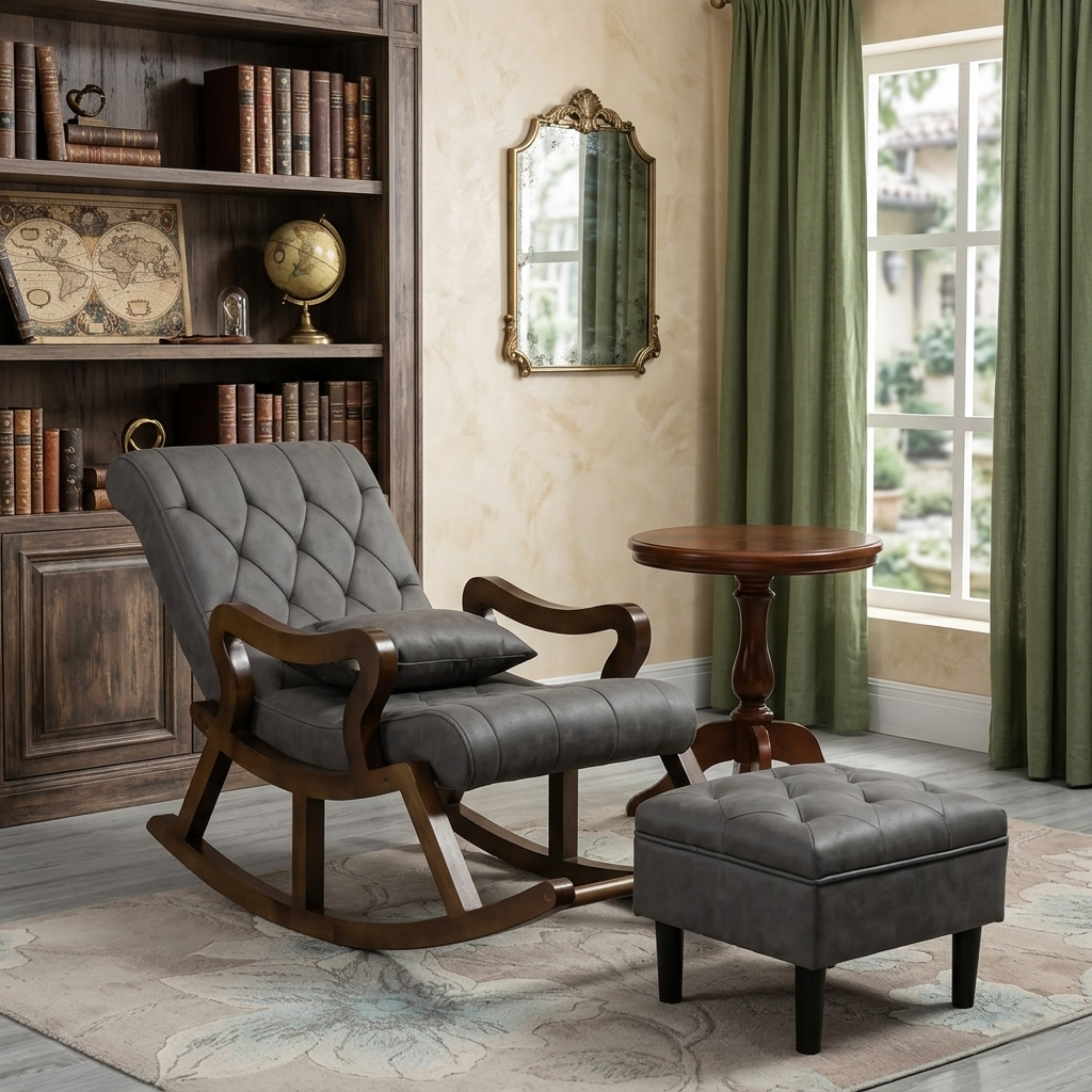 Luxury Lounge Teak Rocker with Footrest