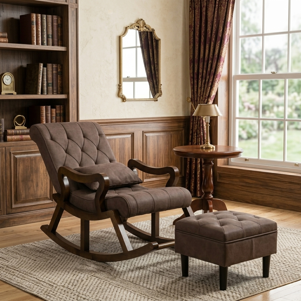 Luxury Lounge Teak Rocker with Footrest