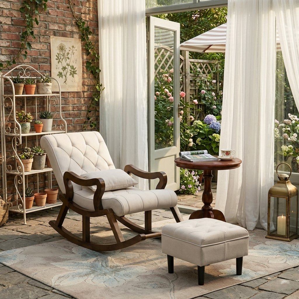 Luxury Lounge Teak Rocker with Footrest