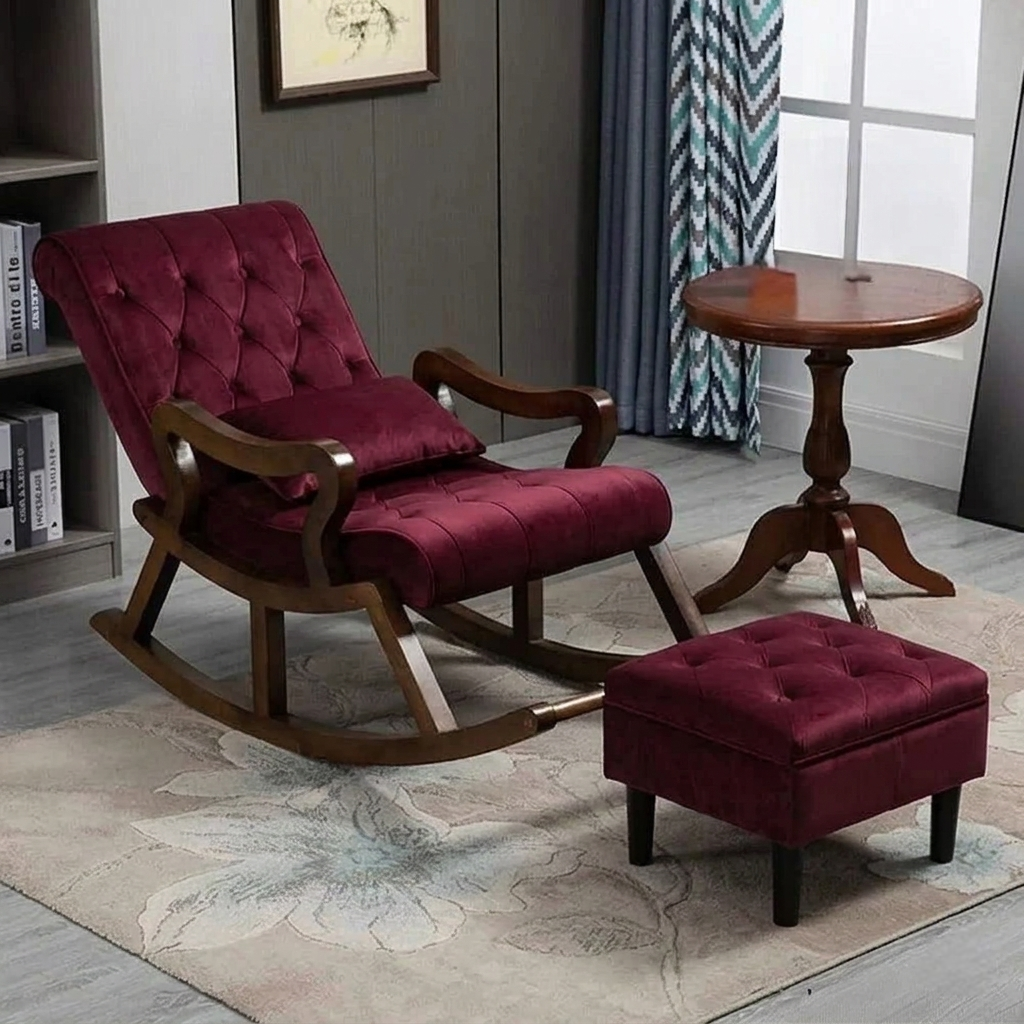 Luxury Lounge Teak Rocker with Footrest