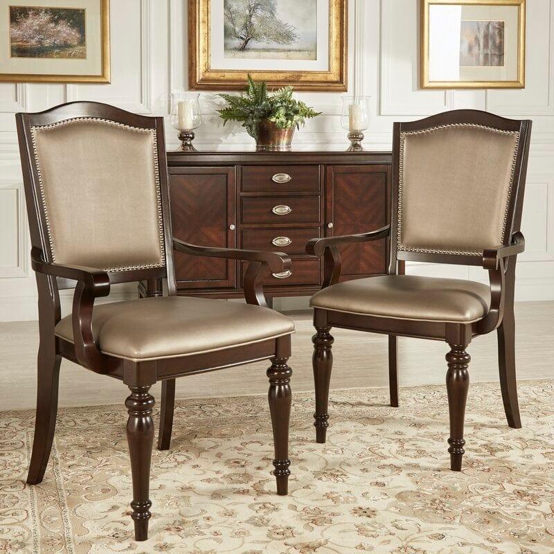 Royal Heritage Teak Wood Upholstered Arm Chair (Set of 2)