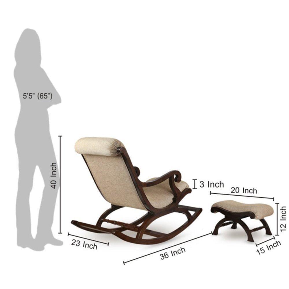 Luxury Teak Wood Rocking Recliner Chair with Footrest & Cushion