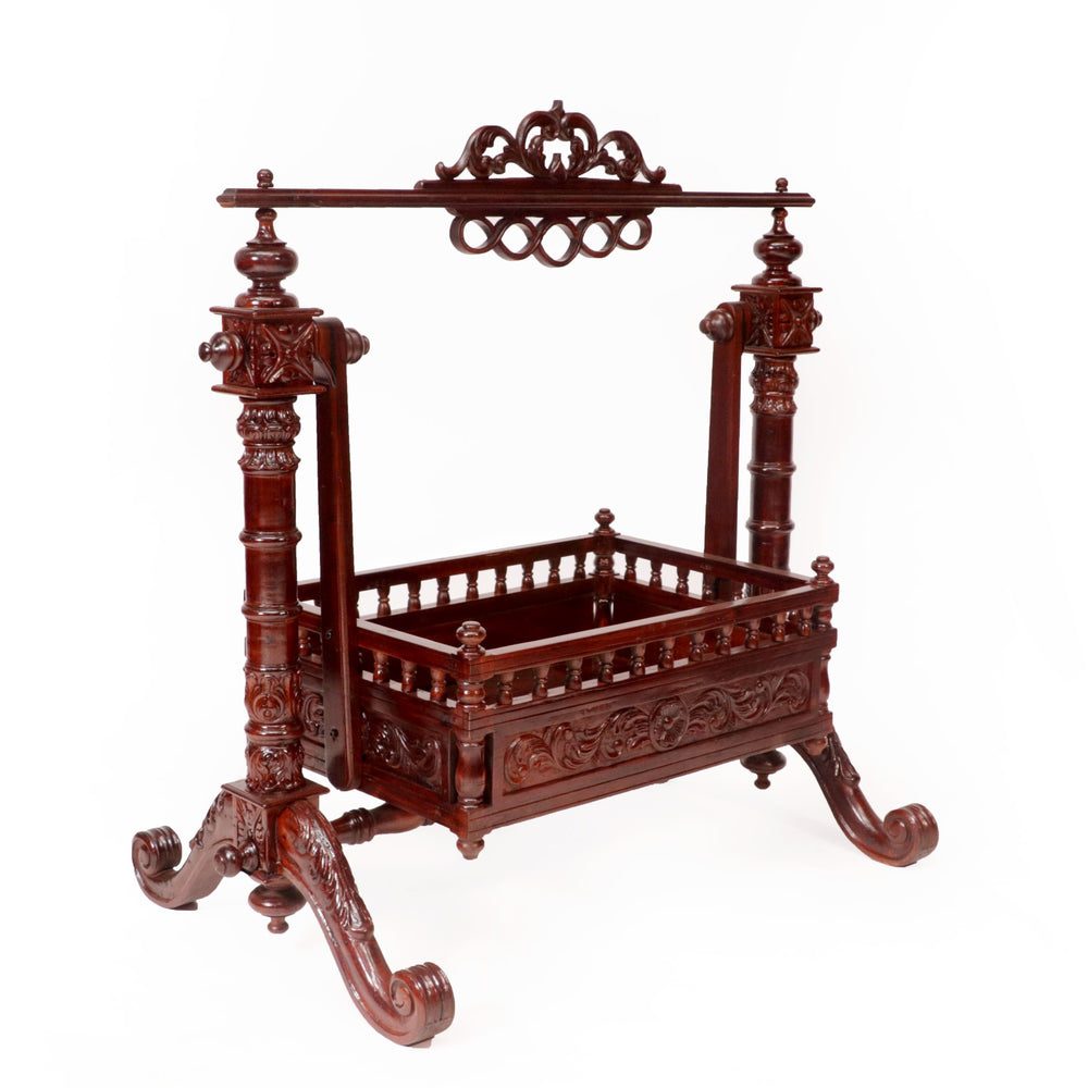 Vintage Heritage Carved Wooden Baby Cradle Swing
