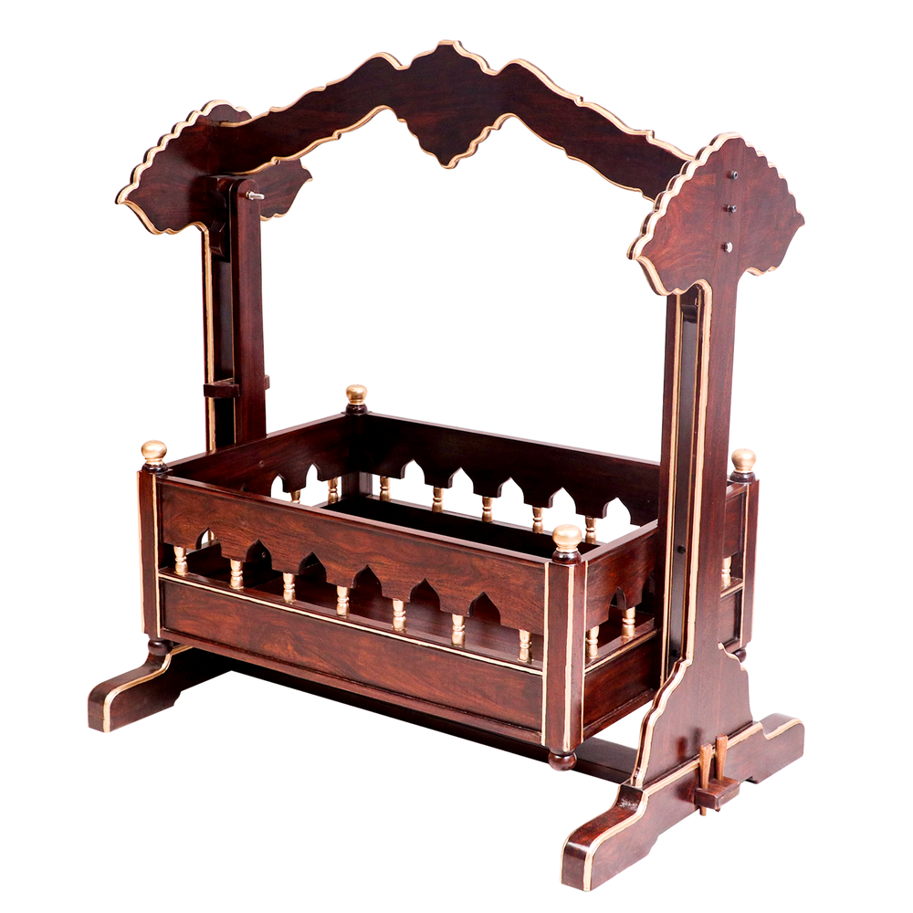 Royal Antique Hand-Carved Wooden Baby Cradle Swing