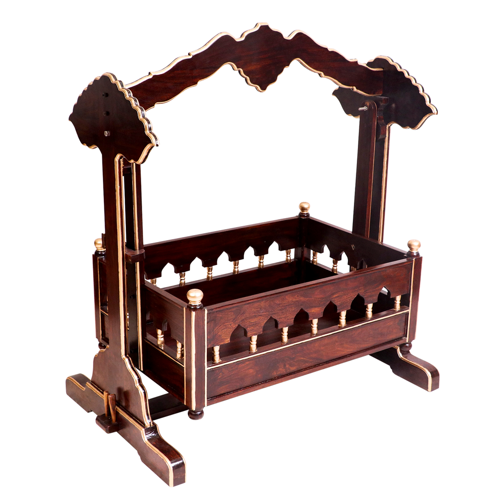 Royal Antique Hand-Carved Wooden Baby Cradle Swing