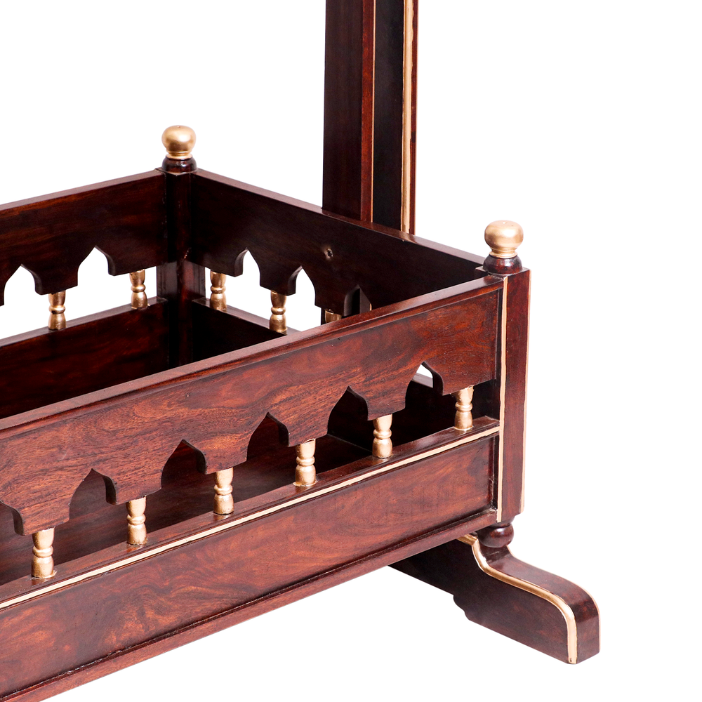 Royal Antique Hand-Carved Wooden Baby Cradle Swing